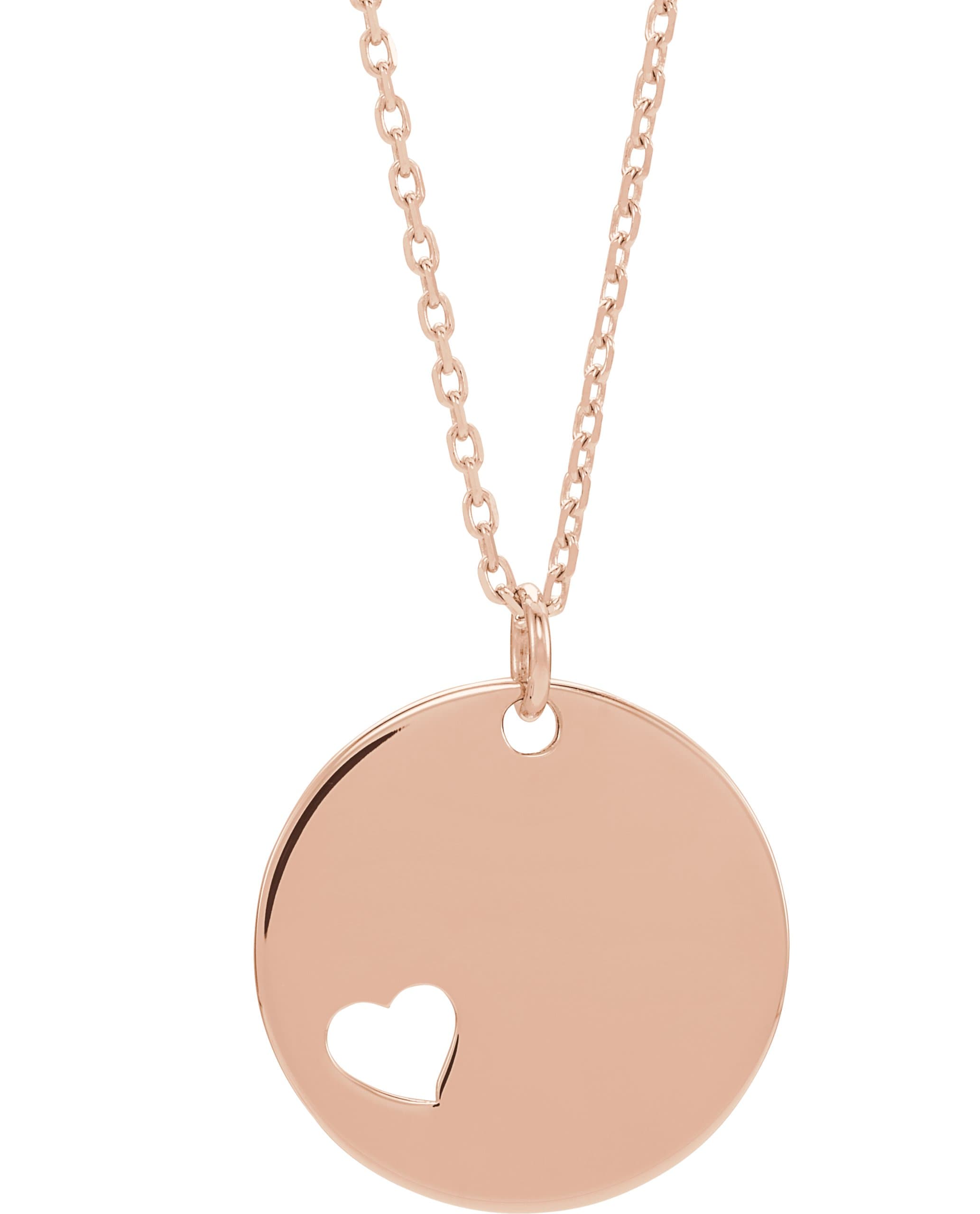 14K Rose Engravable Pierced Heart Disc 16-18 Necklace