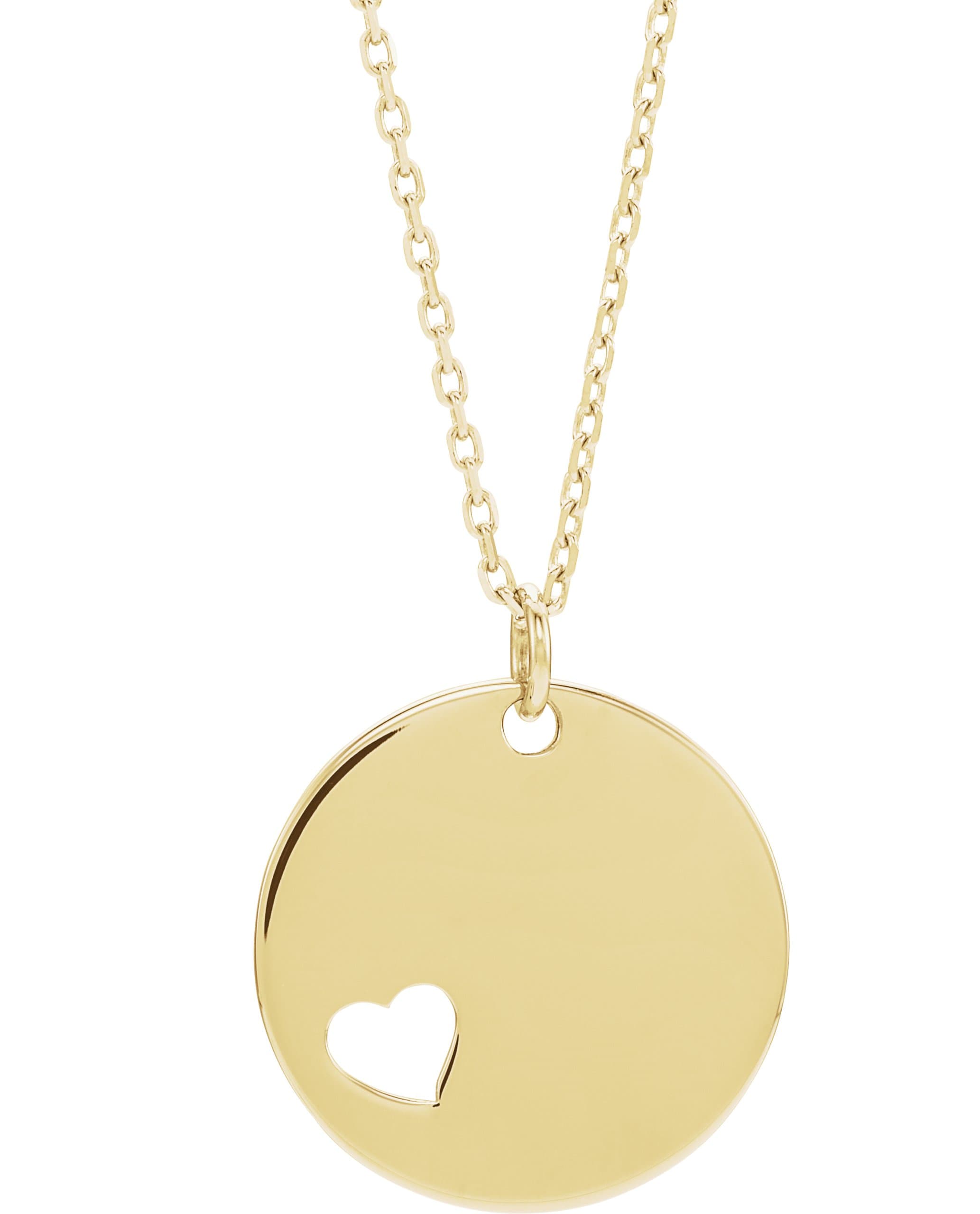 14K Rose Engravable Pierced Heart Disc 16-18 Necklace
