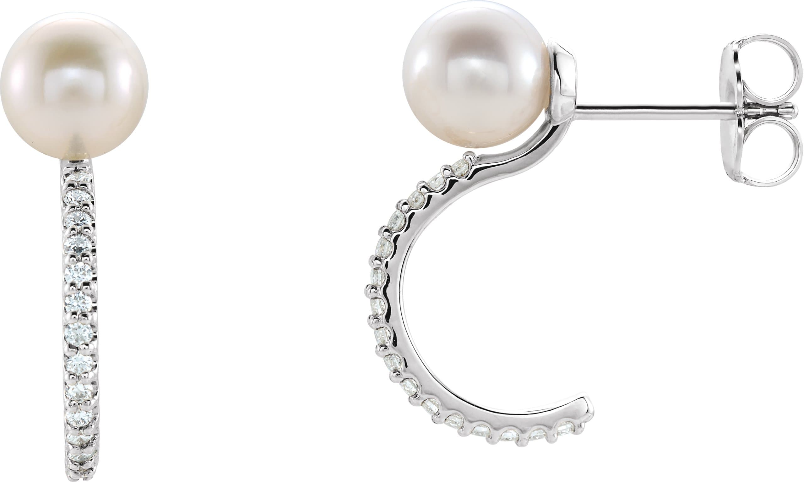 14K Rose Cultured White Freshwater Pearl & 1/6 CTW Natural Diamond Hoop Earrings