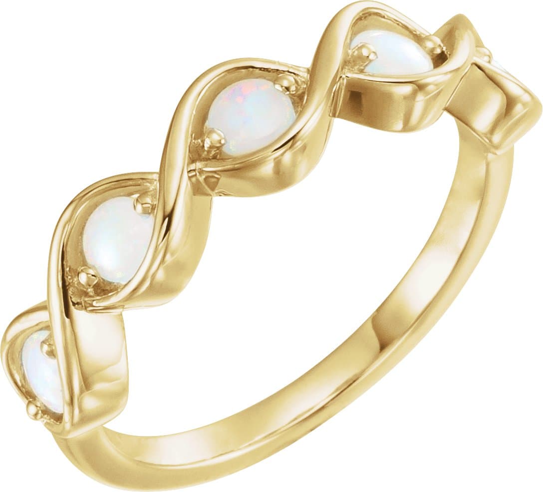 14K Rose Natural White Opal Stackable Ring
