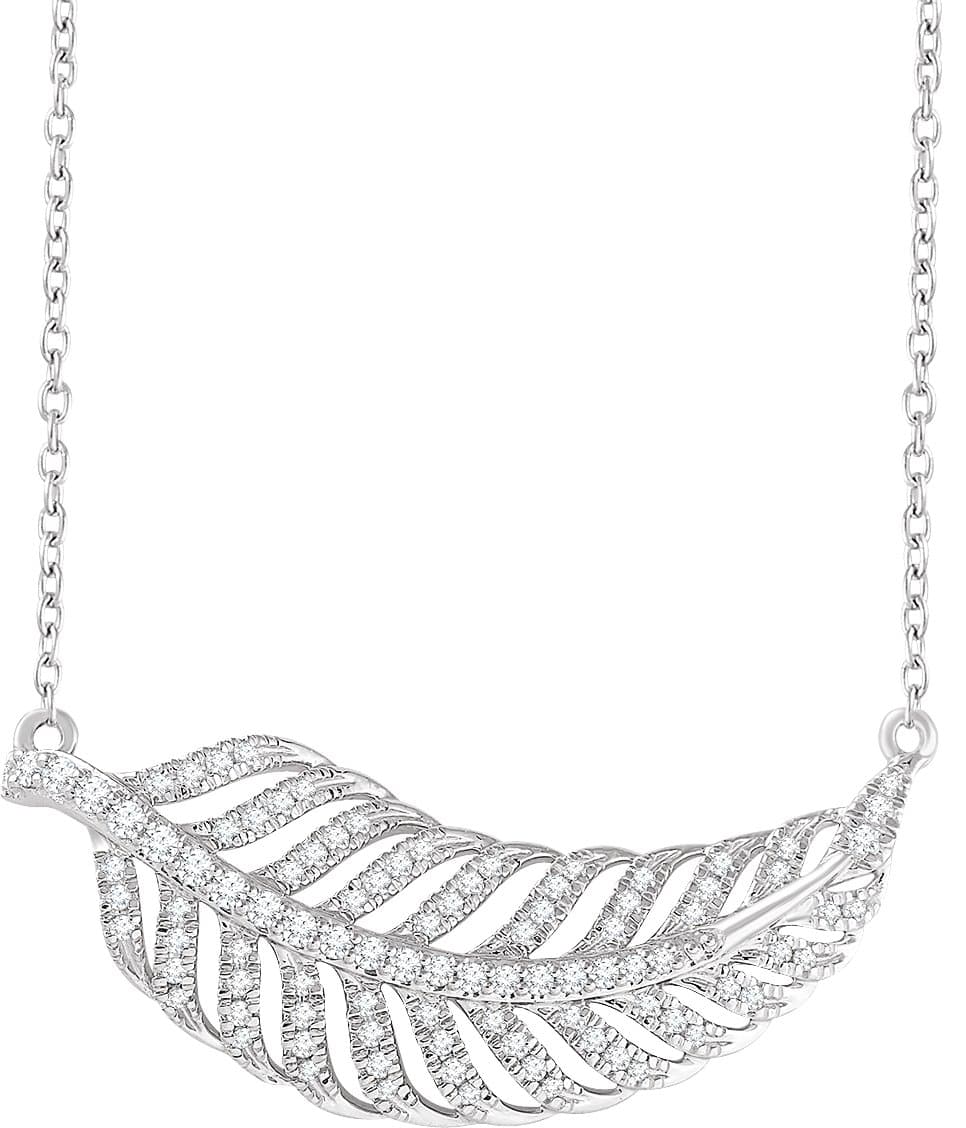14K White 3/8 CTW Natural Diamond Leaf 16-18 Necklace