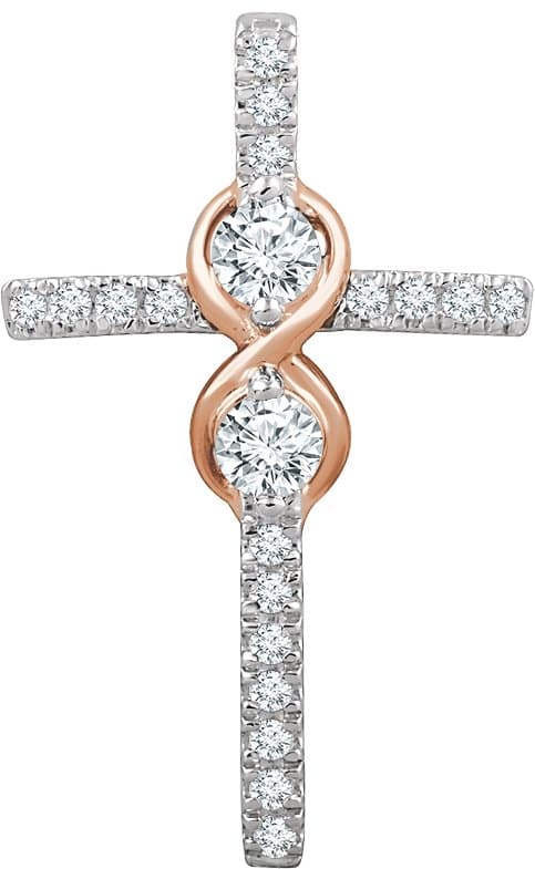 14K White/Rose 1/3 CTW Natural Diamond Cross Pendant