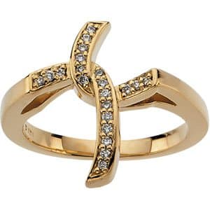 14K Yellow 1/10 CTW Diamond Cross Ring