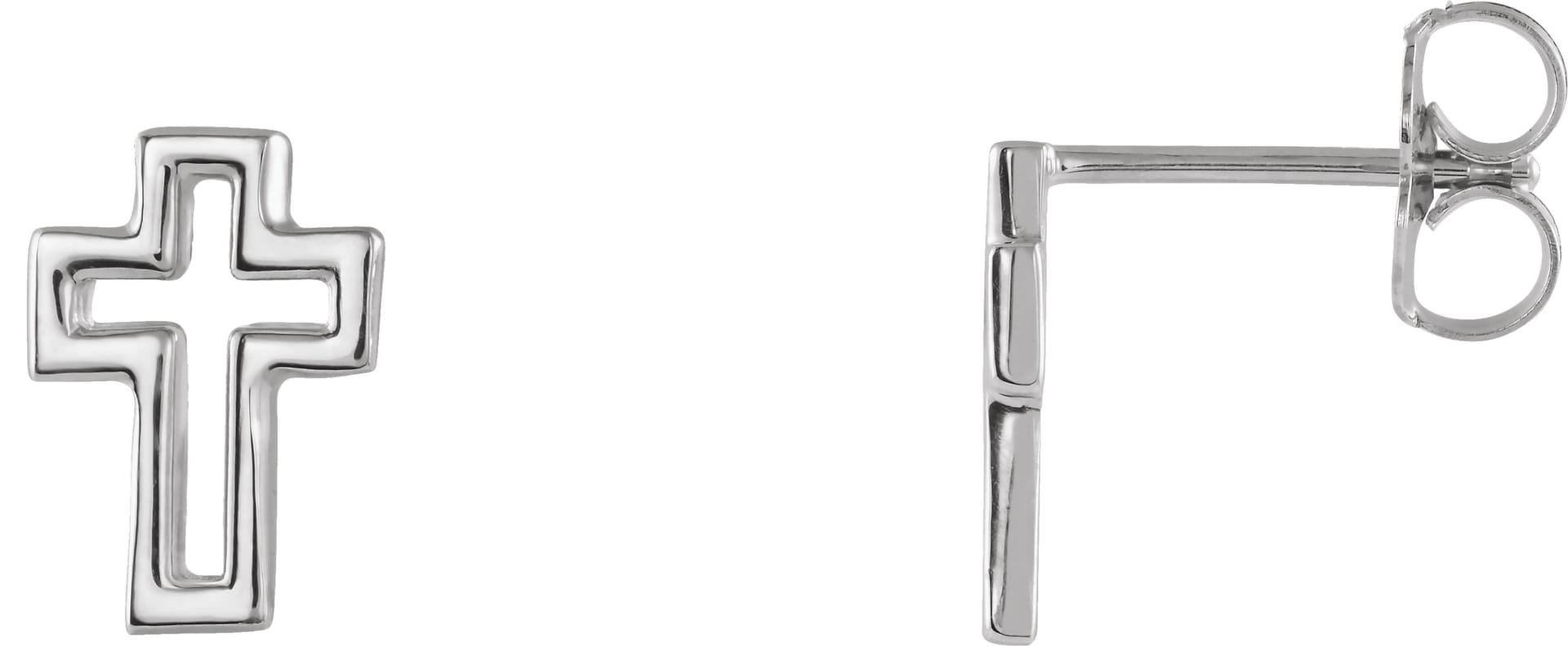 14K Rose Open Cross Earring