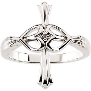 14K White .005 CTW Natural Diamond Cross Ring
