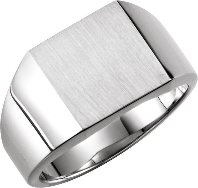 10K White 12 mm Square Signet Ring