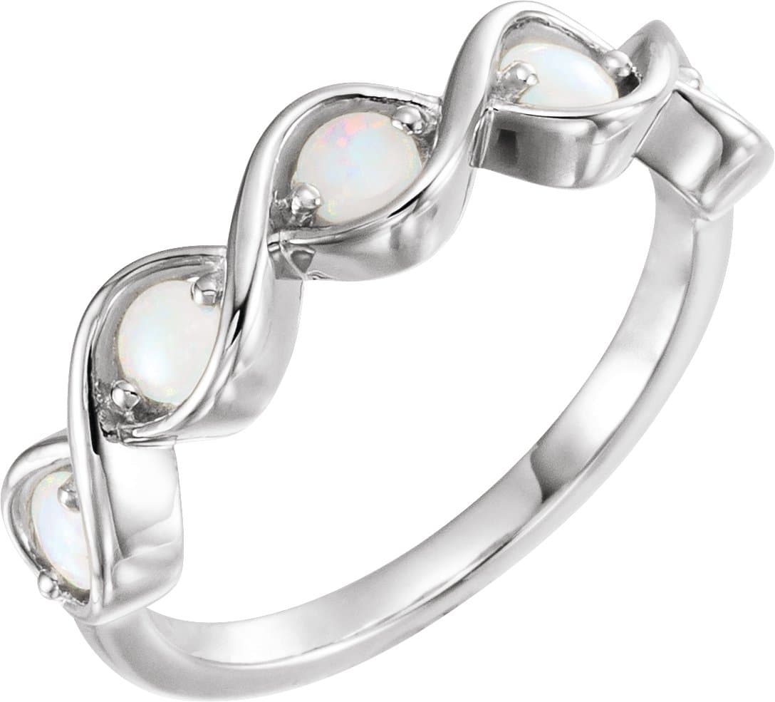 14K Rose Natural White Opal Stackable Ring