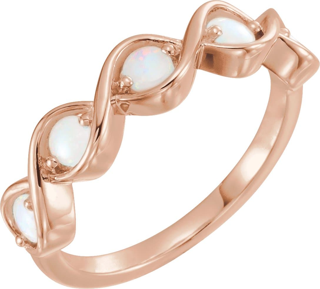 14K Rose Natural White Opal Stackable Ring