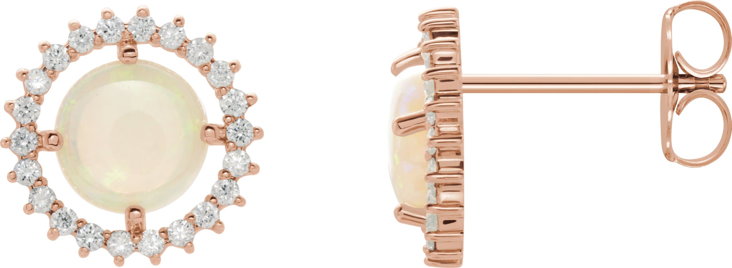 14K Rose Natural White Opal & 1/5 CTW Natural Diamond Earrings