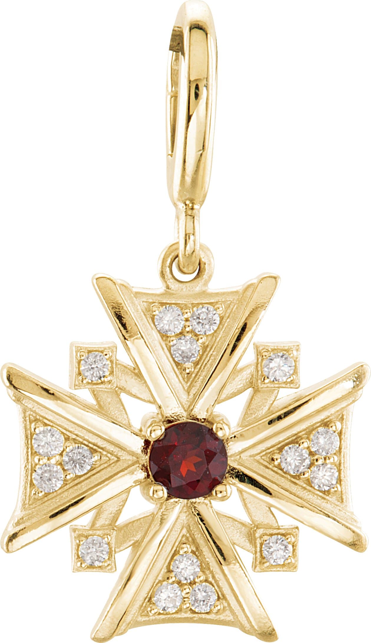 14K Yellow Natural Mozambique Garnet & 1/6 CTW Natural Diamond Charm/Pendant