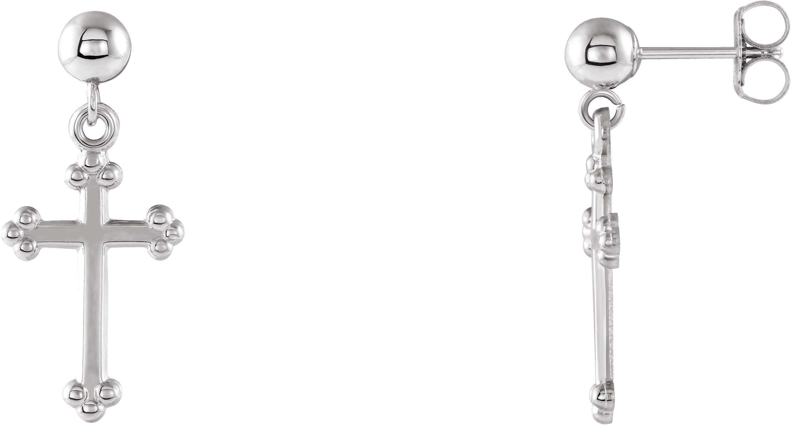 14K White Cross & Ball Earrings