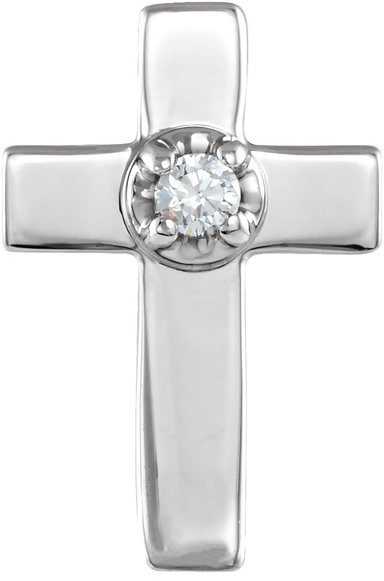 14K White .01 CT Natural Diamond Cross Lapel Pin