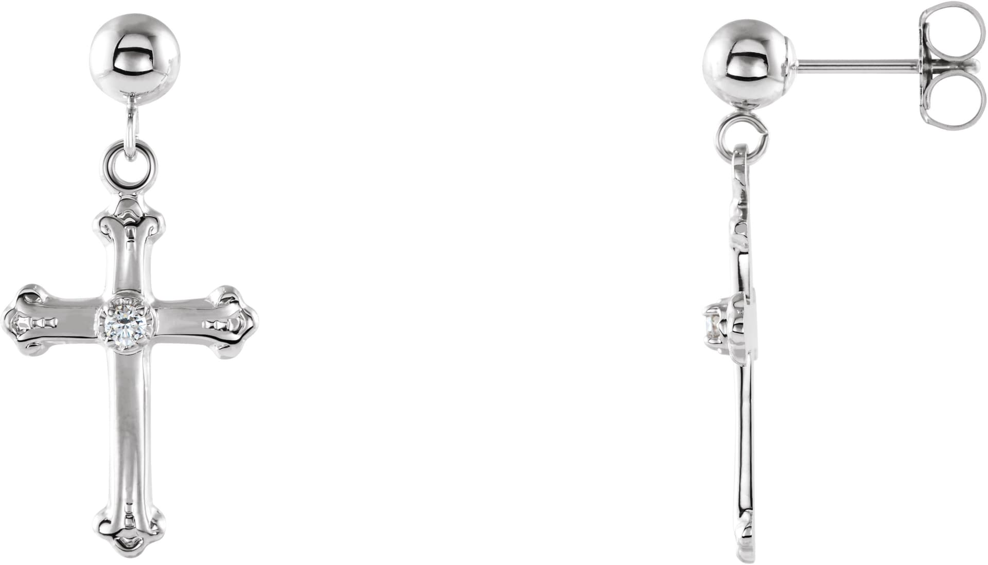 14K White .04 CTW Natural Diamond Cross & Ball Earrings