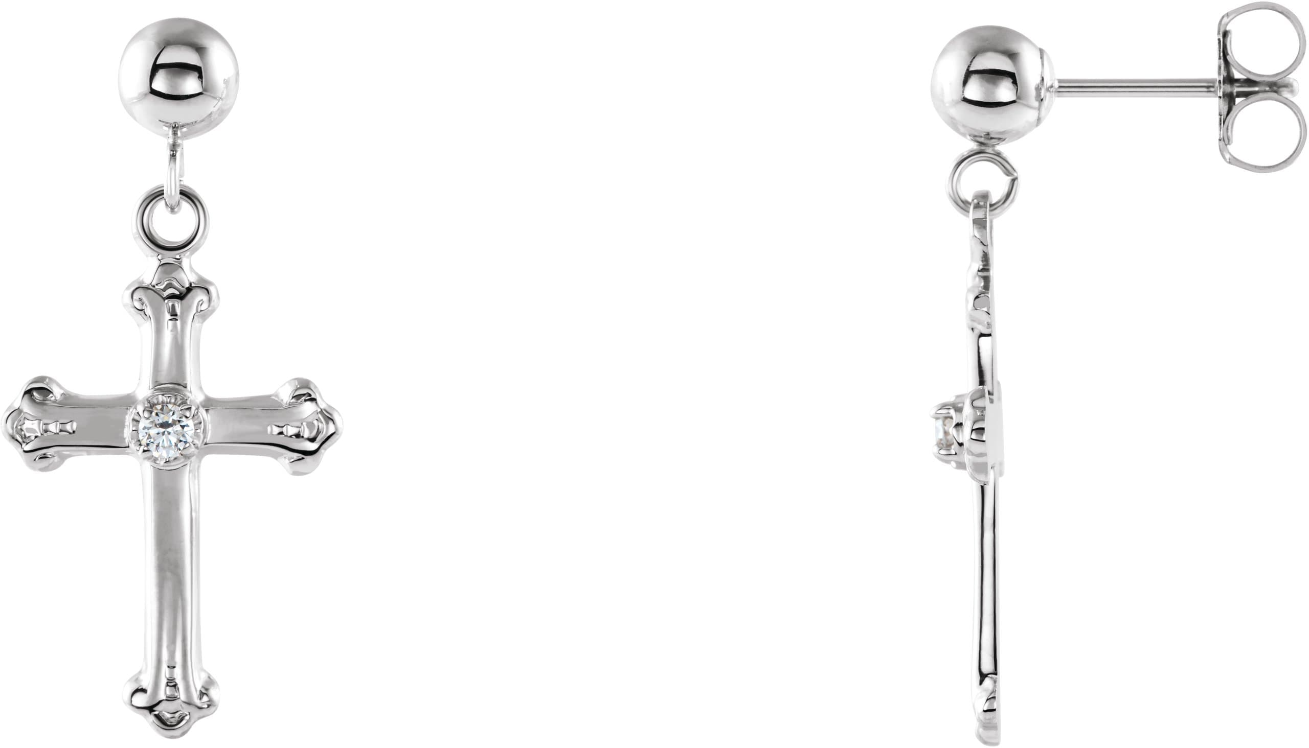 14K White .04 CTW Natural Diamond Cross & Ball Earrings