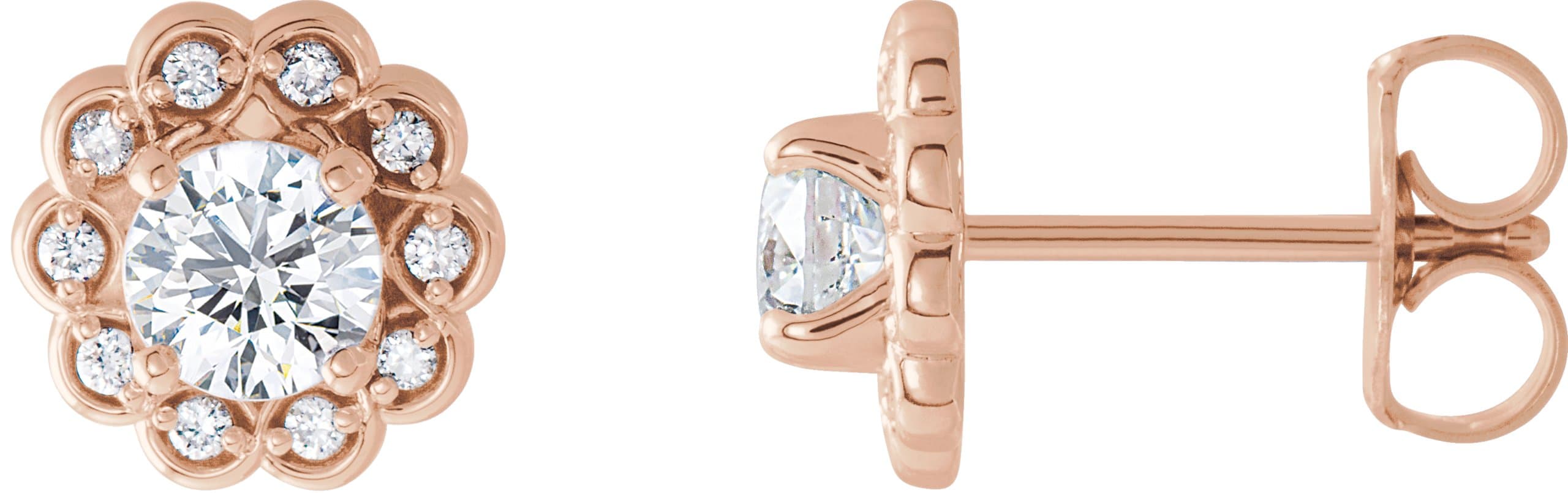 14K Rose 5/8 CTW Natural Diamond Halo-Style Earrings