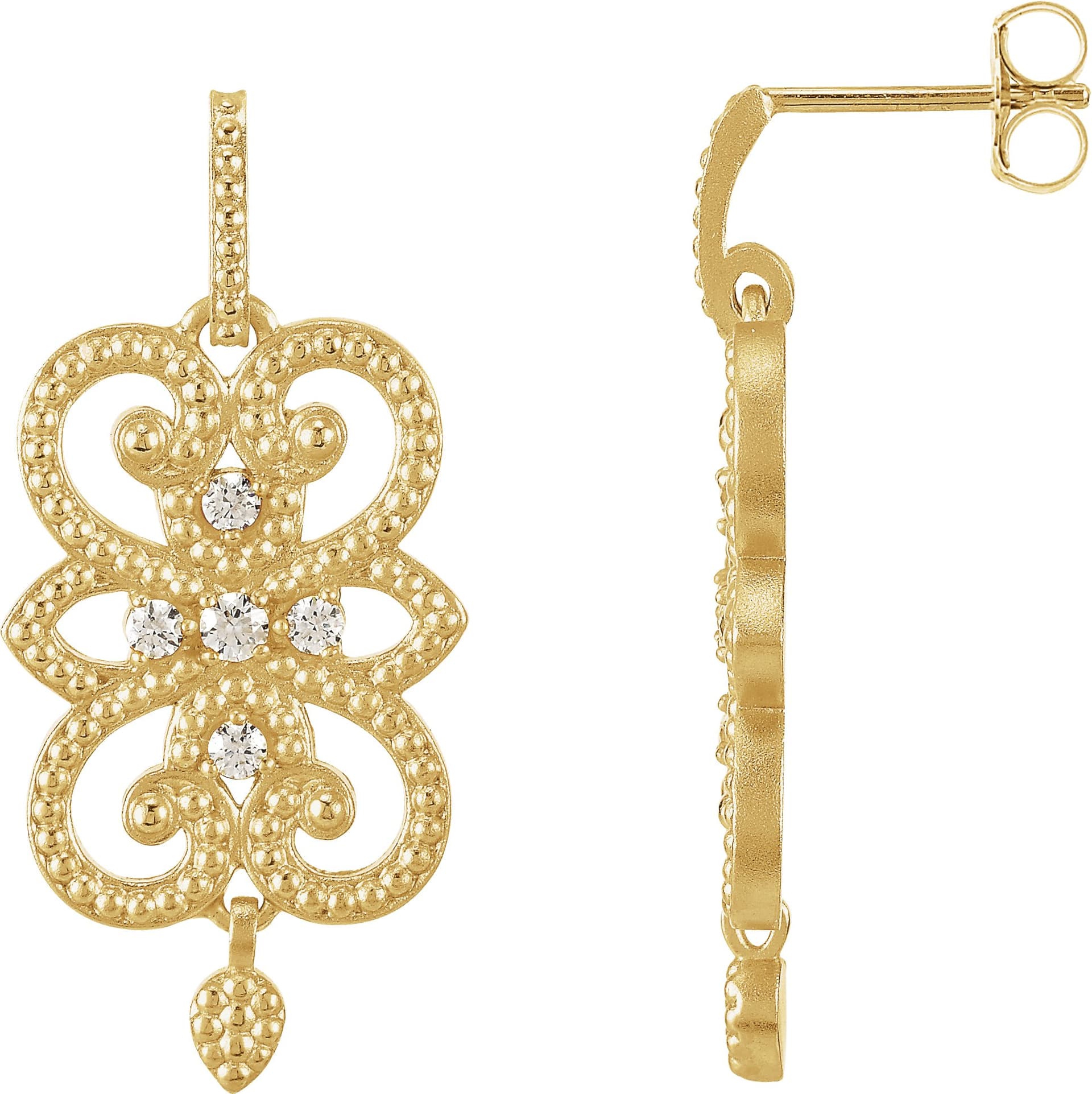 14K Yellow 1/5 CTW Natual Diamond Granulated Earrings
