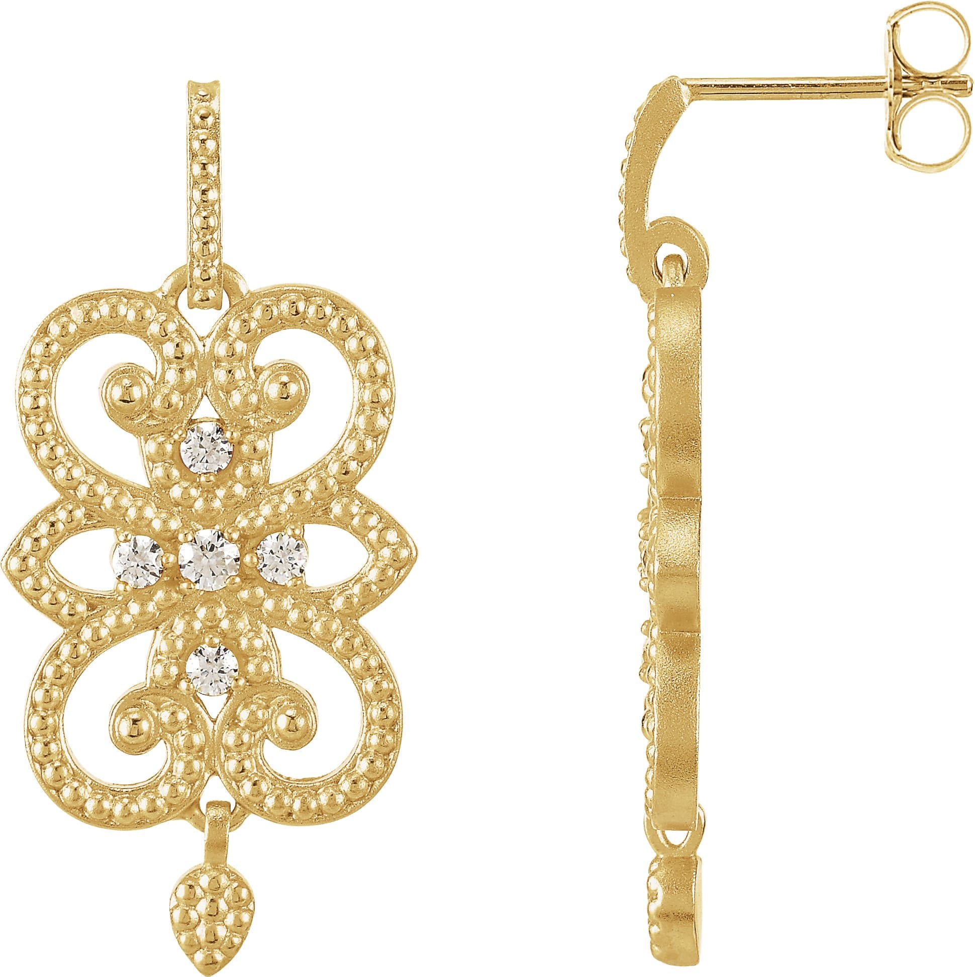 14K Yellow 1/5 CTW Natual Diamond Granulated Earrings