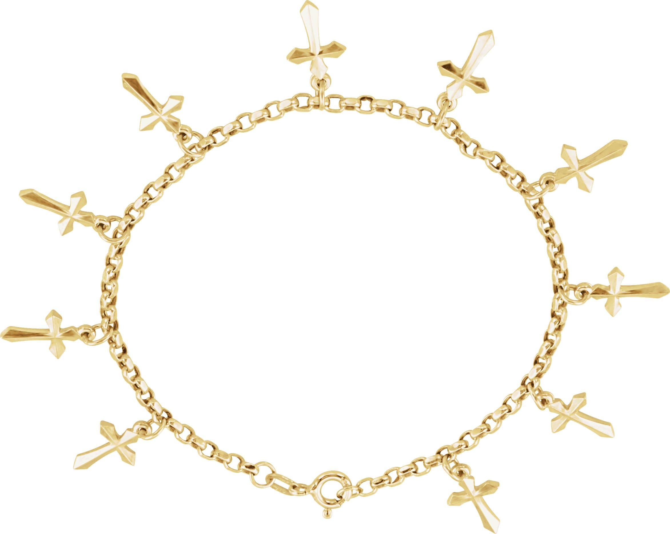 14K Yellow Cross Charm 7 Bracelet