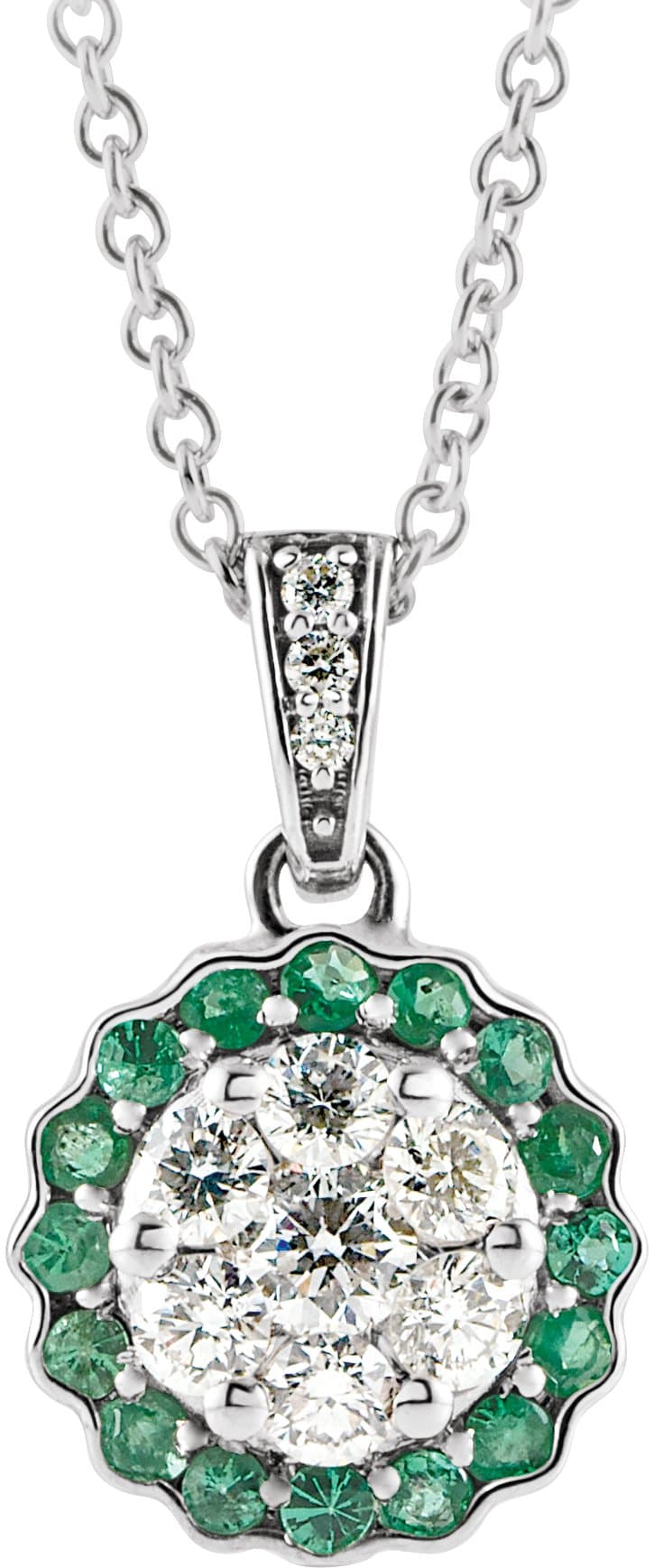 14K White  Natural Emerald & 1/3 CTW  Natural Diamond 16-18 Necklace