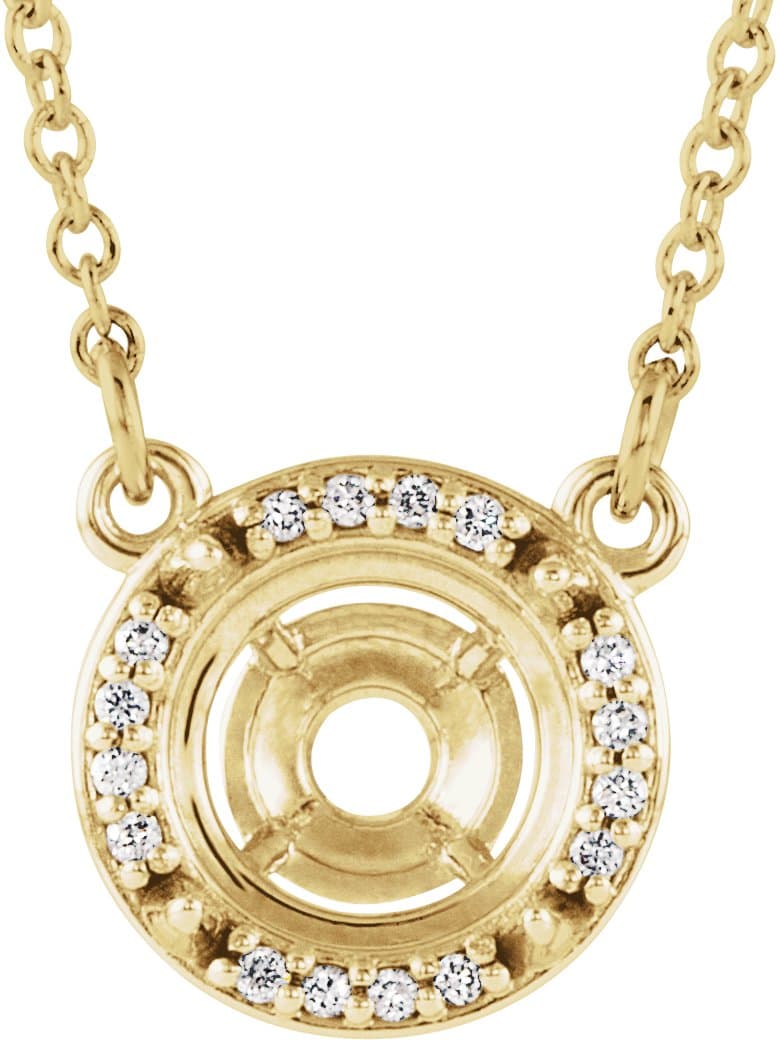 14K White Gold 8 mm Round Halo-Style 16" Necklace Mounting 