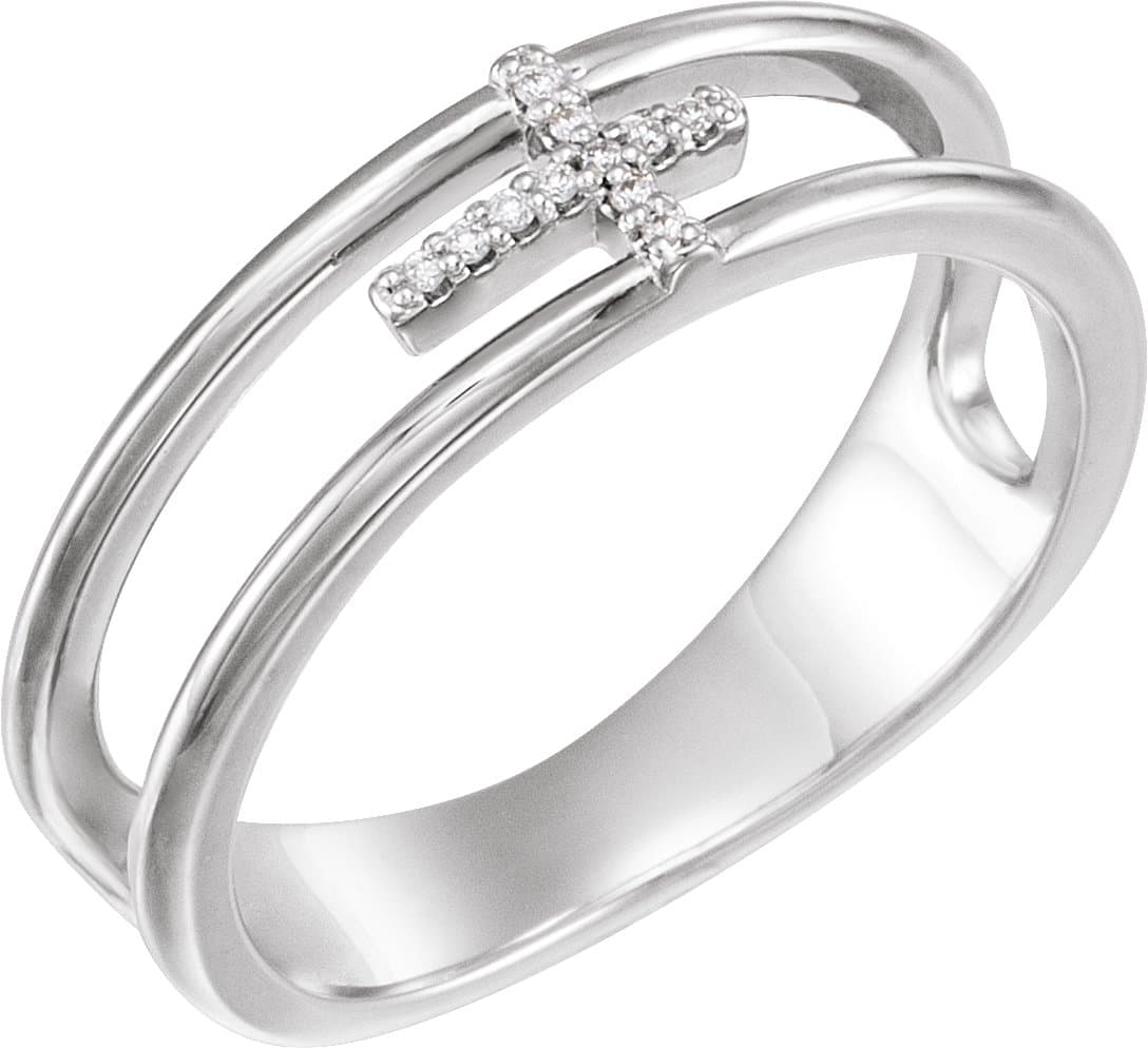 14K Rose .025 CTW Natural Diamond Negative Space Cross Ring