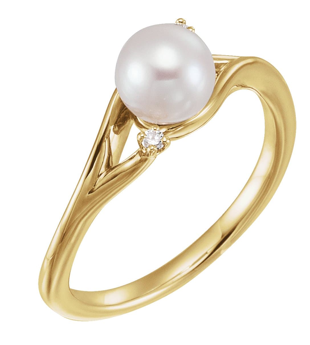 14K Rose Cultured White Freshwater Pearl & .03 CTW Natural Diamond Bypass Ring