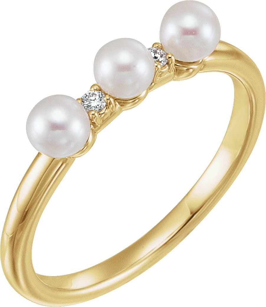 14K Rose Cultured White Freshwater Pearl & .03 CTW Natural Diamond Stackable Ring