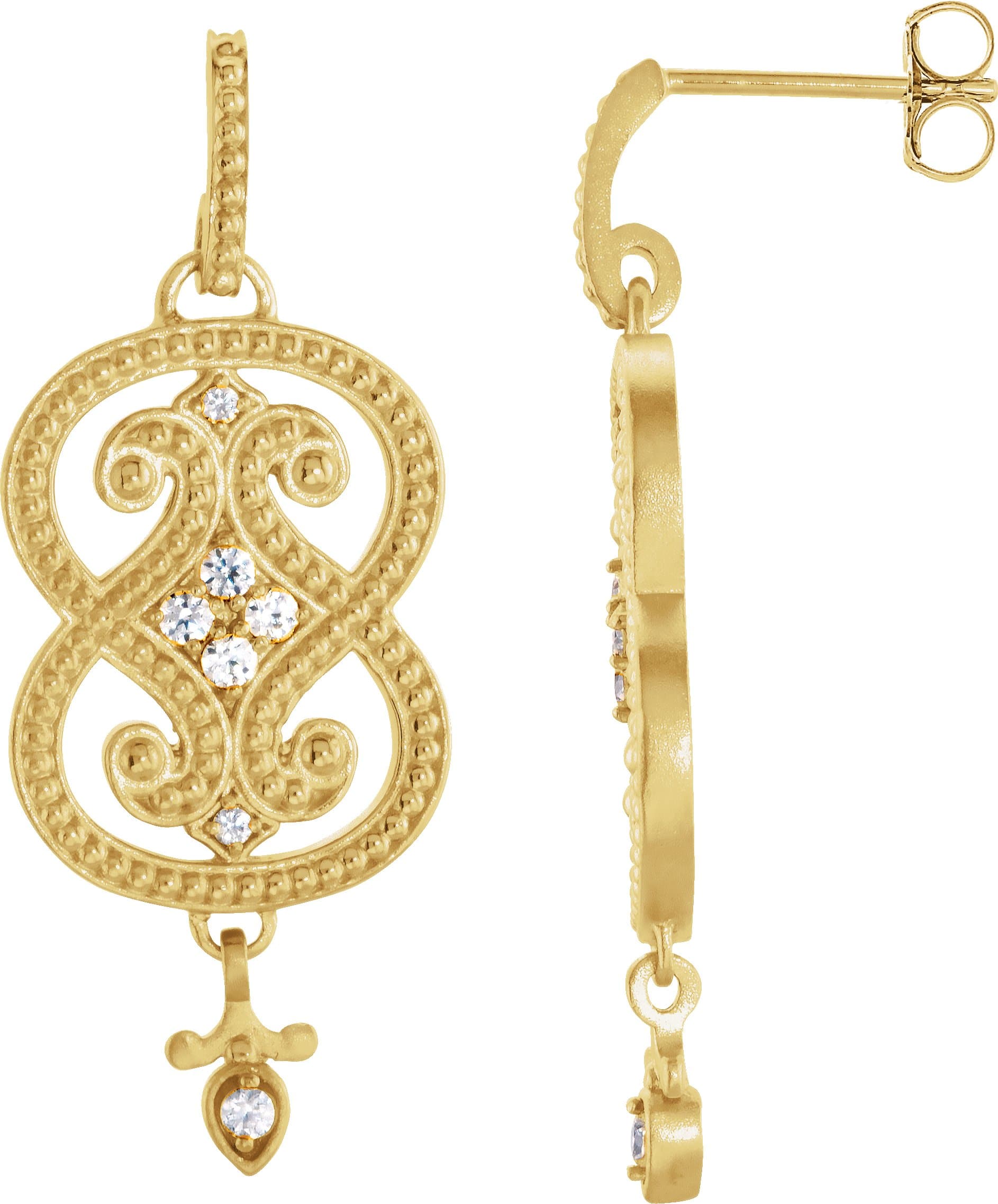 14K Yellow 1/6 CTW Natural Diamond Vintage-Inspired Earrings