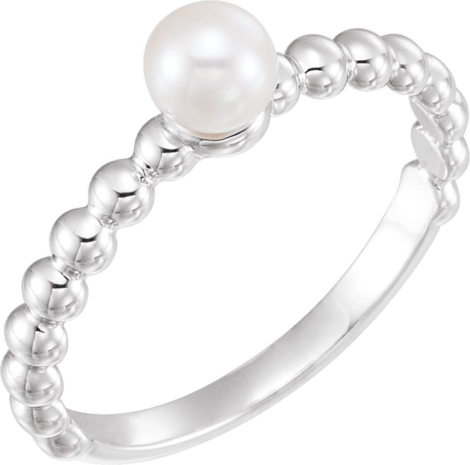 14K Rose Cultured White Freshwater Pearl Stackable Ring