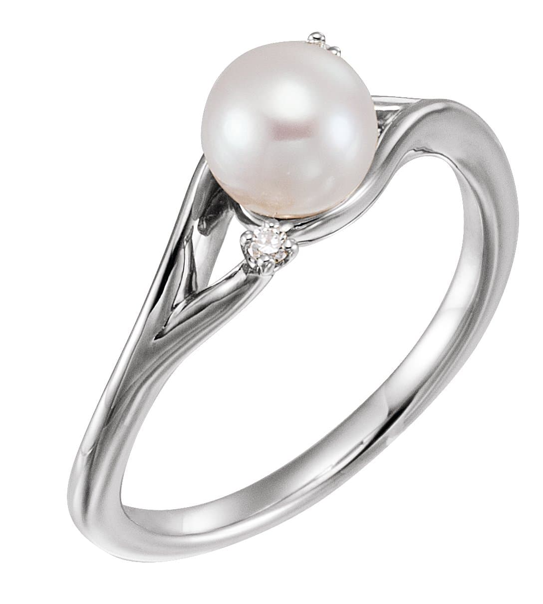 14K Rose Cultured White Freshwater Pearl & .03 CTW Natural Diamond Bypass Ring