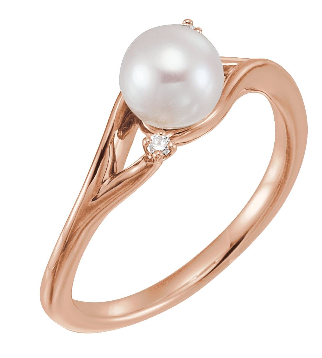 14K Rose Cultured White Freshwater Pearl & .03 CTW Natural Diamond Bypass Ring