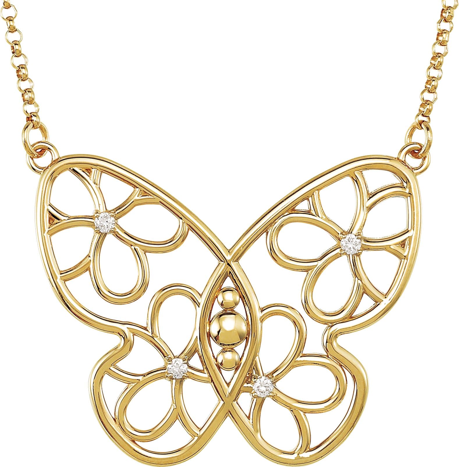 14K Yellow .08 CTW Natural Diamond Butterfly & Floral 18 Necklace