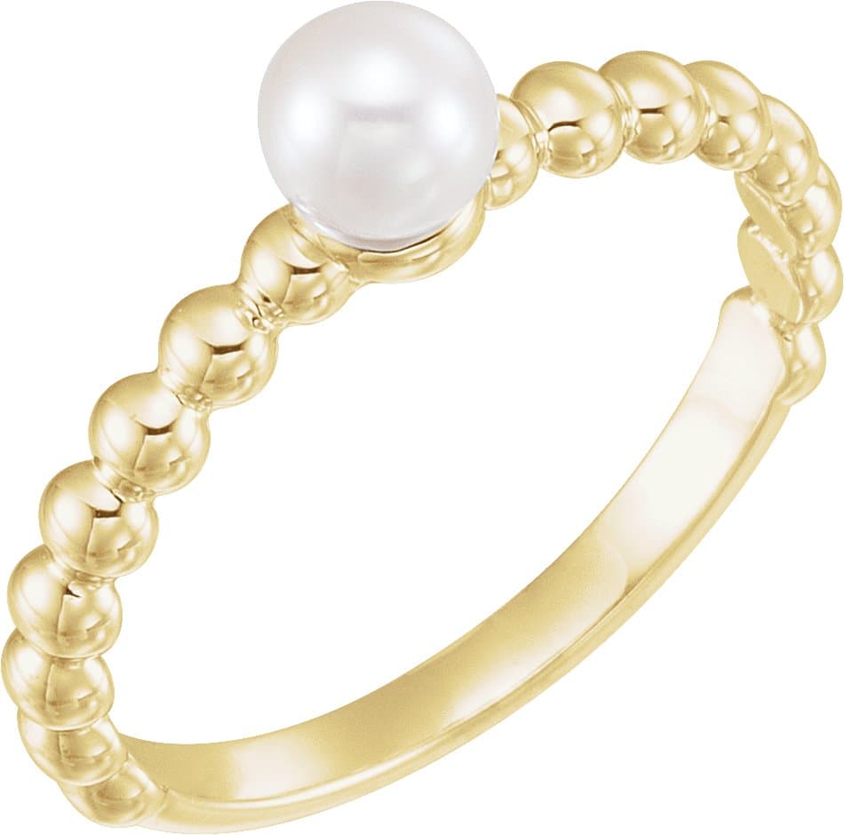 14K Rose Cultured White Freshwater Pearl Stackable Ring