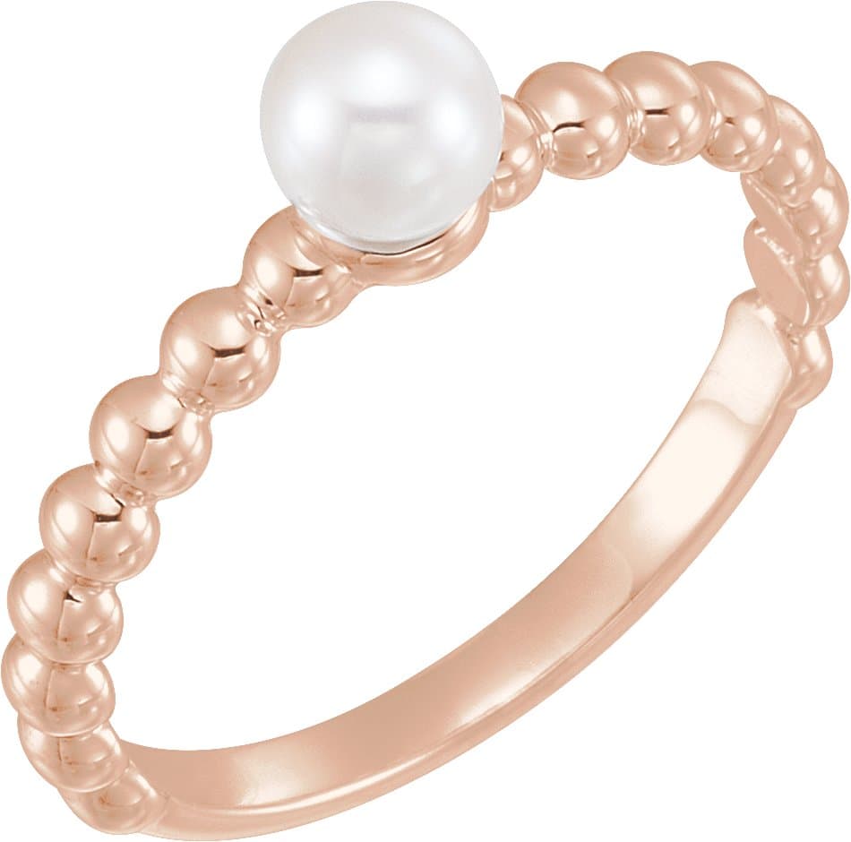 14K Rose Cultured White Freshwater Pearl Stackable Ring