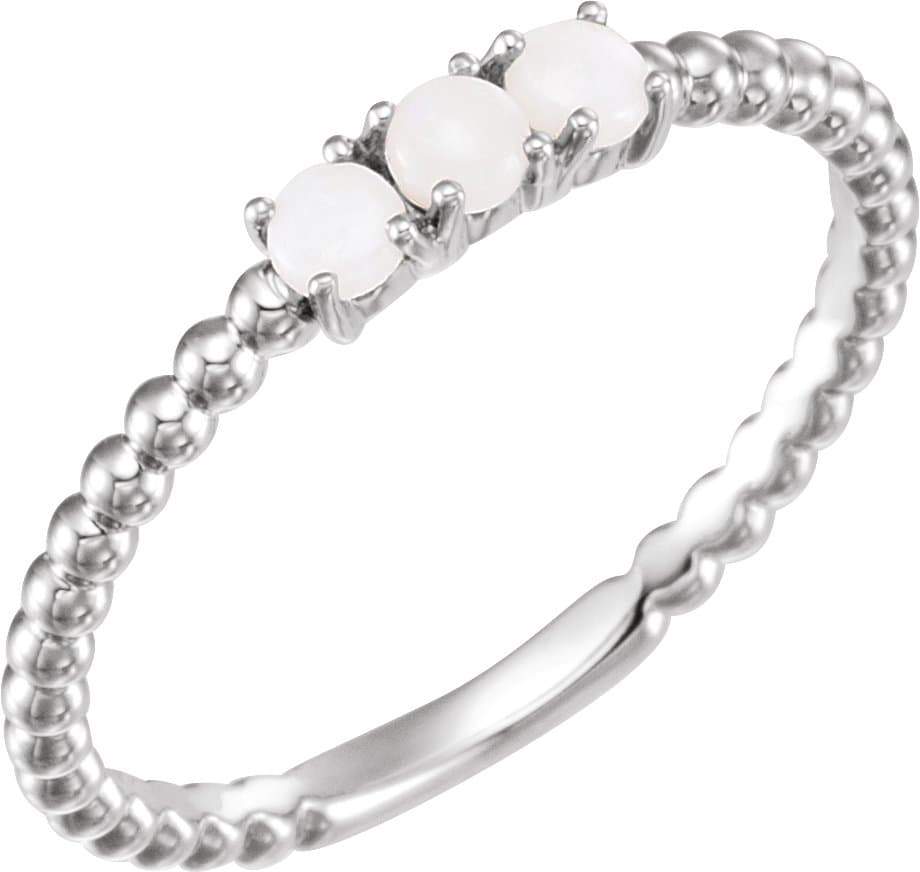 14K Rose Natural White Opal Beaded Stackable Ring