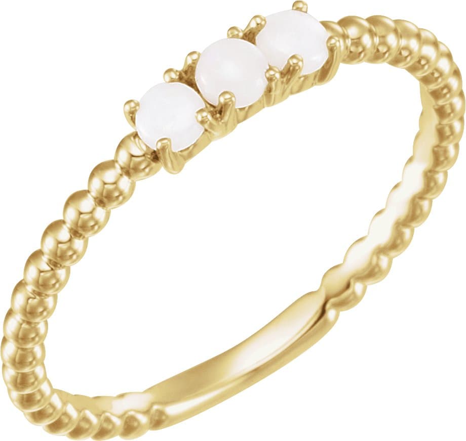14K Rose Natural White Opal Beaded Stackable Ring