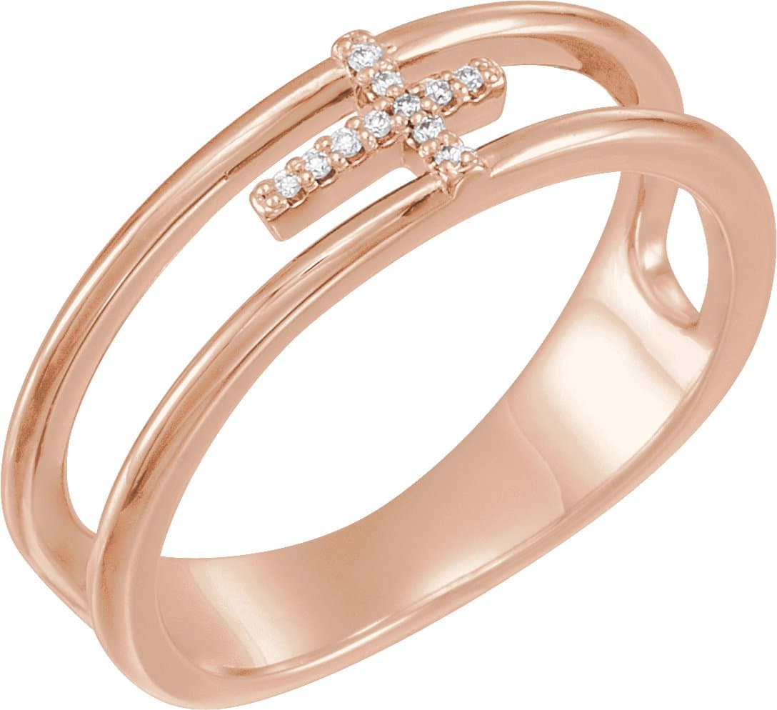 14K Rose .025 CTW Natural Diamond Negative Space Cross Ring