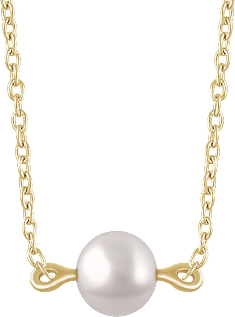 14K Yellow Cultured White Freshwater Pearl 16-18 Necklace