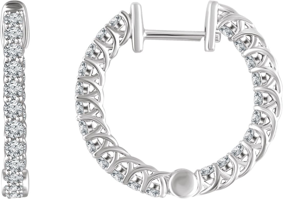 14K White 1 CTW Natural Diamond Inside-Outside 20.1 mm Hoop Earrings