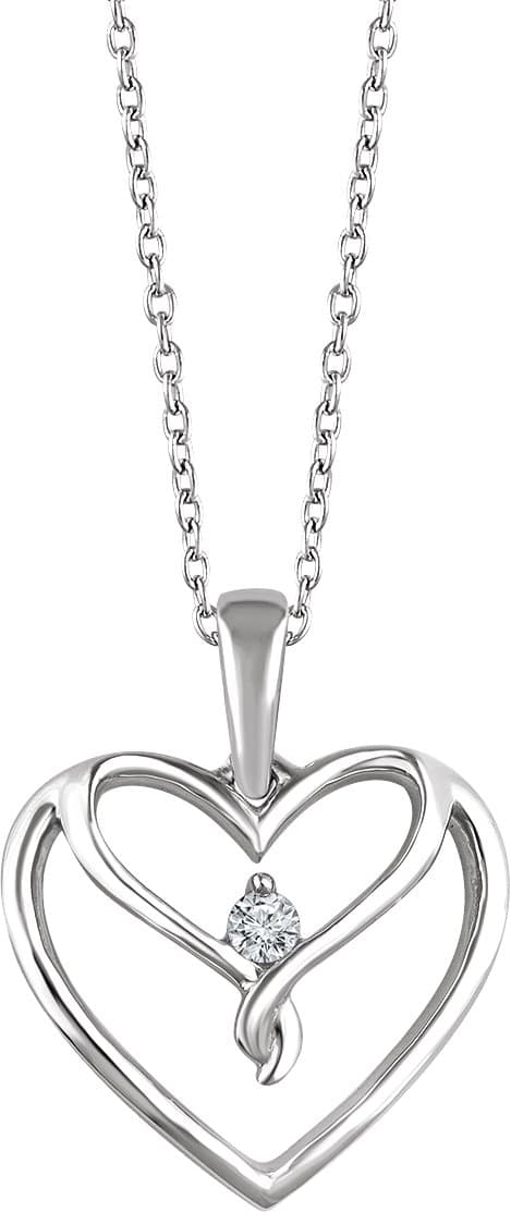 Sterling Silver .05 CT Natural Diamond Heart 16-18 Necklace