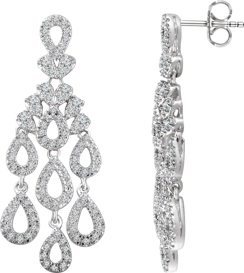 14K White 7/8 CTW Natural Diamond Chandelier Earrings