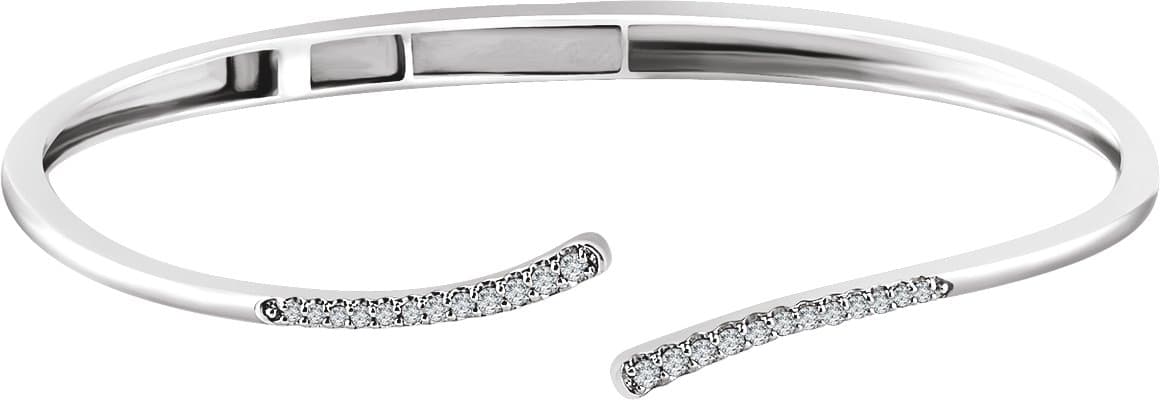14K White 1/4 CTW Natural Diamond Bypass Hinged Cuff 7" Bracelet