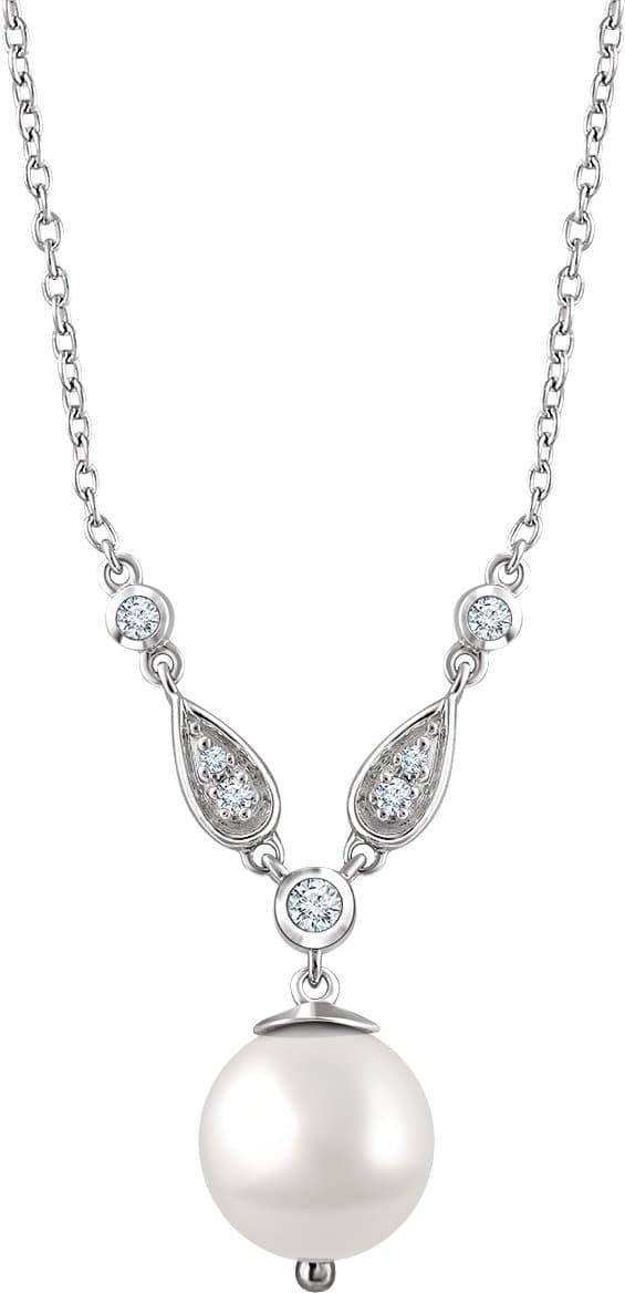 14K White Cultured White Freshwater Pearl & 1/6 CTW Natural Diamond 16-18 Necklace