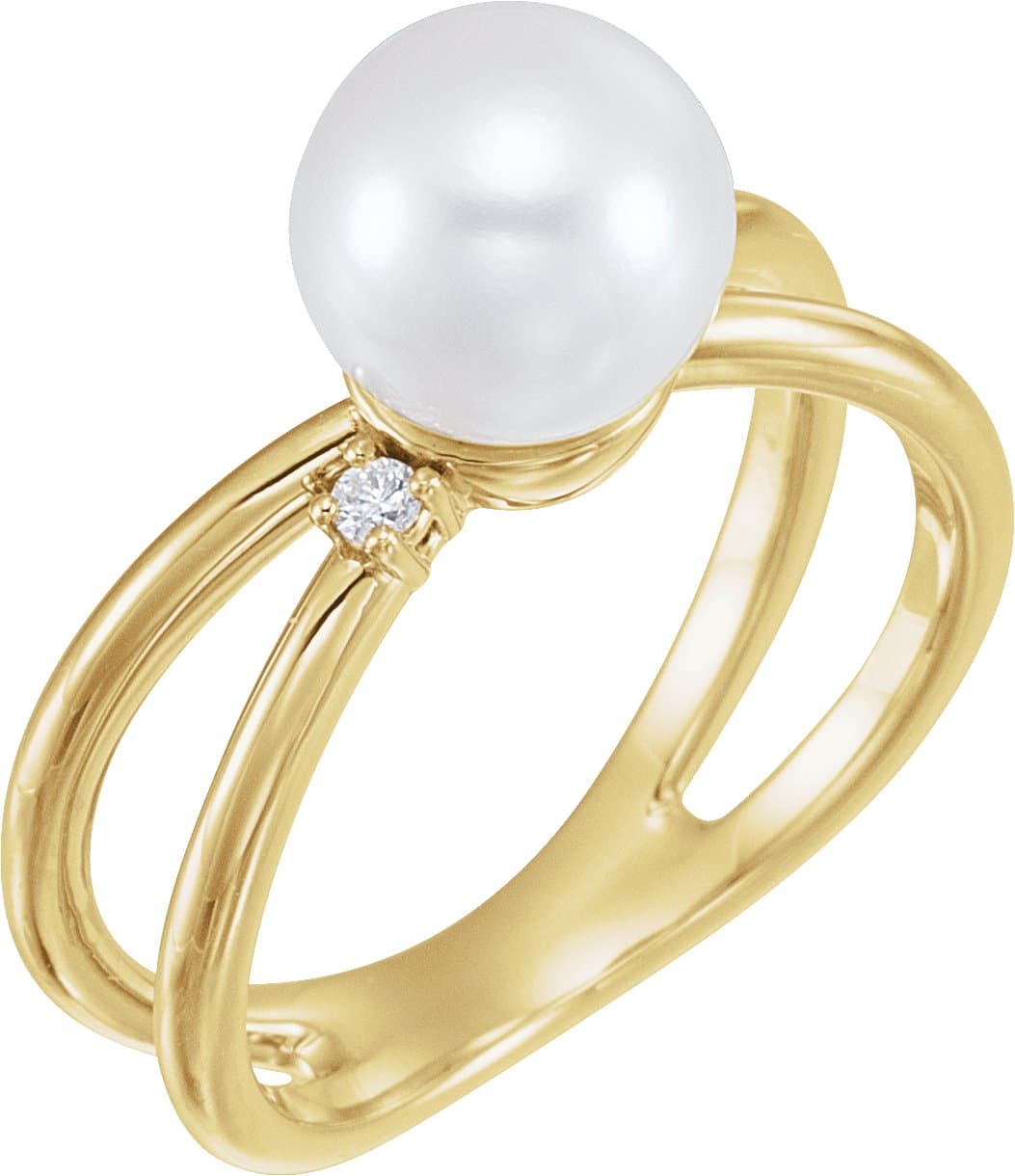 14K Rose Cultured White Freshwater Pearl & .04 CTW Natural Diamond Ring