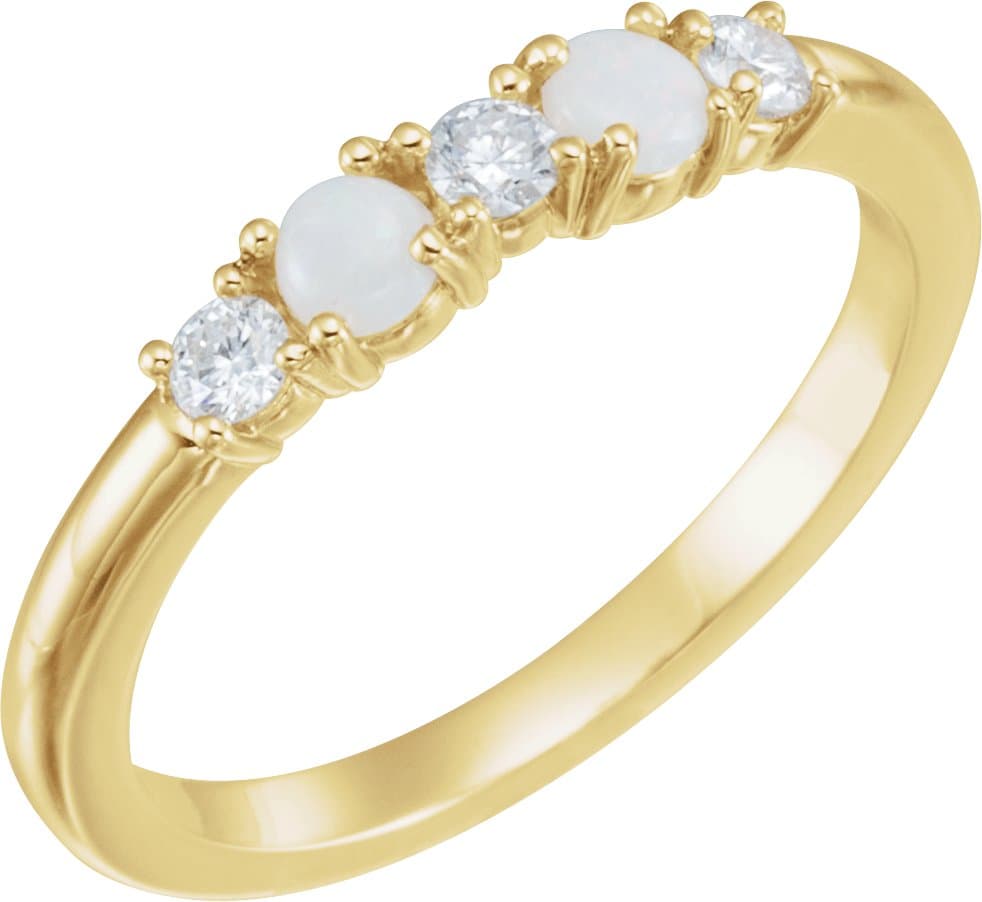 14K Rose Natural White Opal & 1/5 CTW Natural Diamond Stackable Ring