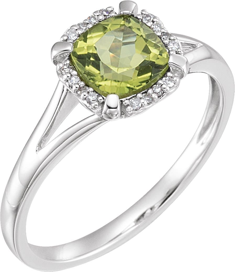 14K White Lab-Grown Emerald & .05 CTW Natural Diamond Ring