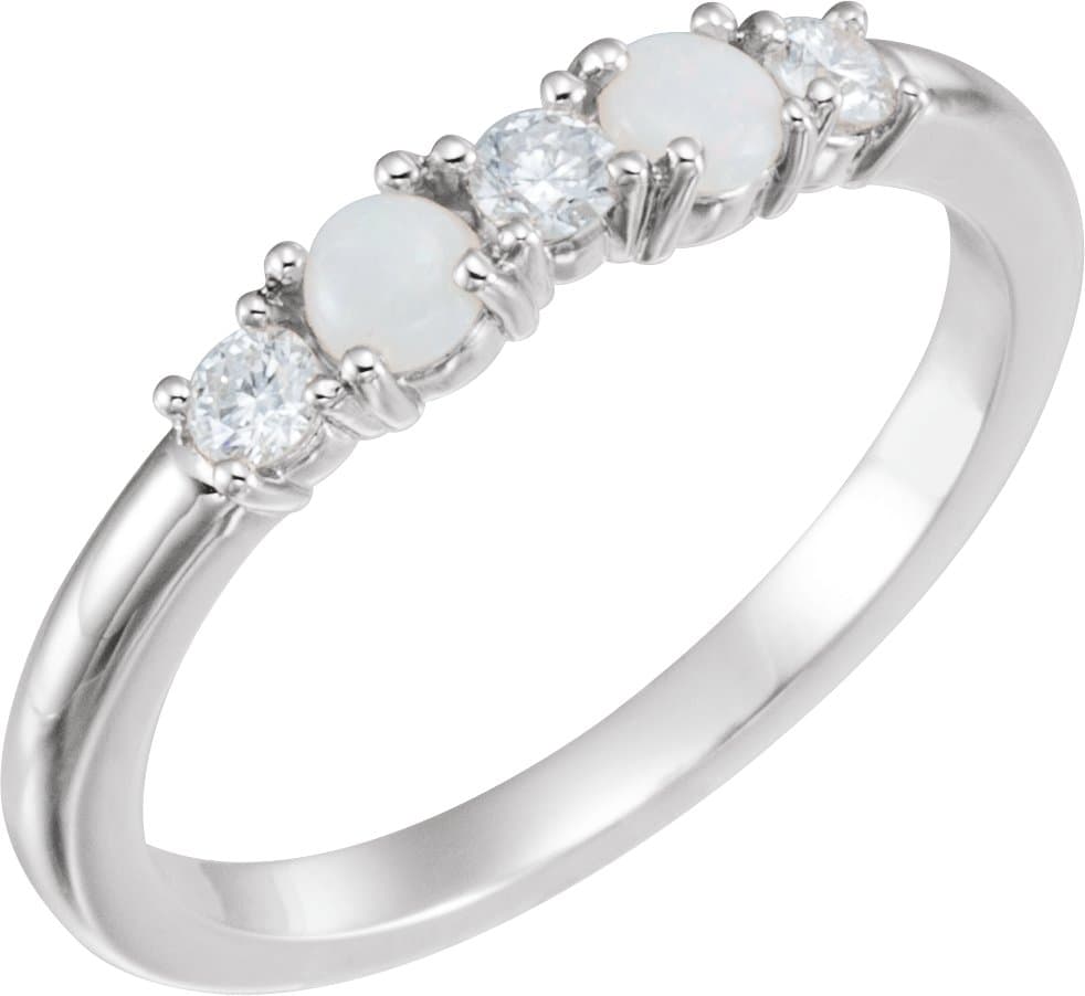 14K Rose Natural White Opal & 1/5 CTW Natural Diamond Stackable Ring