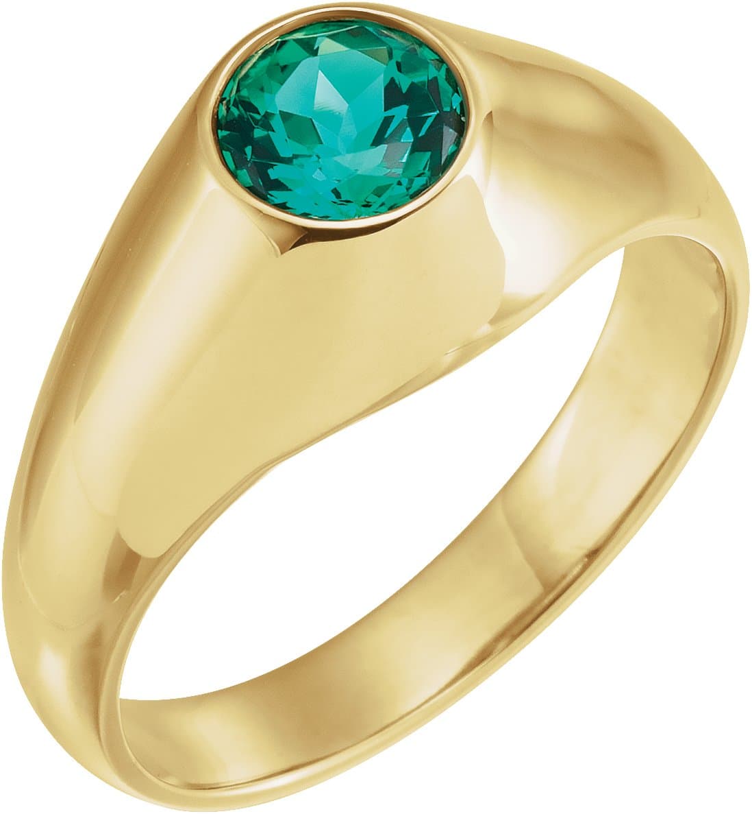 14K White 6.5 mm Round Lab-Grown Emerald Ring