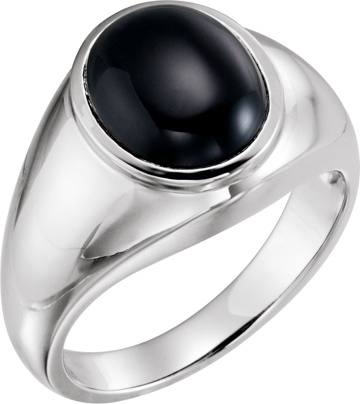 14K White Natural Black Onyx Ring