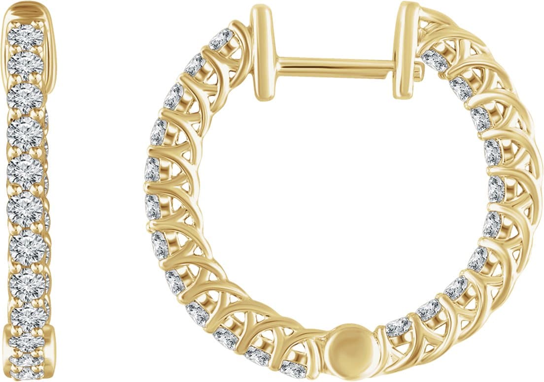 14K White 1 CTW Natural Diamond Inside-Outside 20.1 mm Hoop Earrings